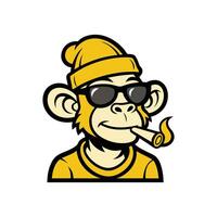 Cute Monkey Smoking - Fun Cartoon Illustration on White Background vector