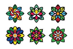 Retro Vintage Hippy Daisy Flowers Set Groovy Style Isolated on White Background vector