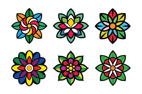 Retro Vintage Hippy Daisy Flowers Set Groovy Style Isolated on White Background