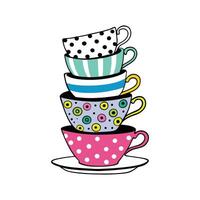 Charming Stacked Tea Cup Cartoon Illustration on White Background vector