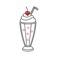 Elegant Cup of Ice Cream with Straw Line Art Illustration on White Background vector