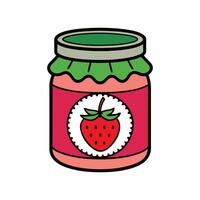 Cute Strawberry Jam Jar Design in Cartoon Style Isolated on White vector