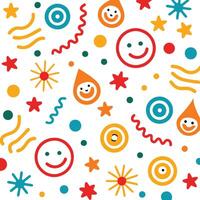 a colorful pattern with smiling faces and stars vector