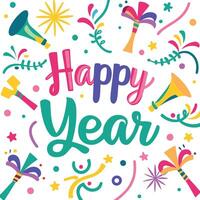 happy new year greeting card with colorful decorations vector
