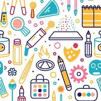 art supplies and tools in a colorful pattern vector