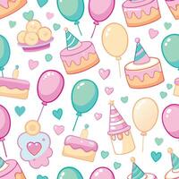 a seamless pattern with birthday party items vector
