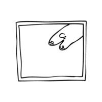lower part of an animal lying on its tummy, short paws and a round tail in a cartoon style in a frame - hand drawn doodle sketch vector