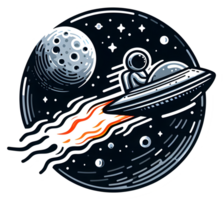 An astronaut in space with a rocket ship png