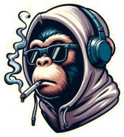 A sticker of a monkey wearing sunglasses and a hoodie png