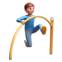 A cartoon boy is jumping over a wooden pole png