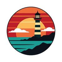 Retro Lighthouse Silhouette - Nautical Beacon Design for Coastal Marine Decor Art vector