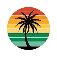 Retro Tropical Island Silhouette - Vintage Palm Trees and Sun Ocean Design for Paradise Art vector