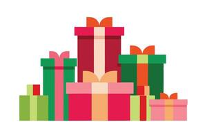 Festive Gift Boxes Design - Stacked Colorful Presents with Bows and Ribbons vector