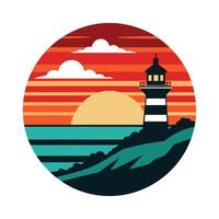 Vintage Lighthouse Silhouette - Coastal Nautical Design with Beacon, Minimalistic Marine Art for Decor vector