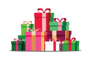 Stacked Gift Boxes Illustration - Festive Presents with Colorful Ribbons and Bows vector