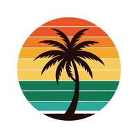 Tropical Island Silhouette - Vintage Design with Palm Trees and Ocean for Retro Paradise Art vector