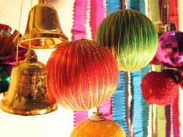 Christmas New Year decoration with colorful balls and bells photo