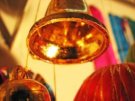 Christmas New Year decoration with colorful balls and bells photo