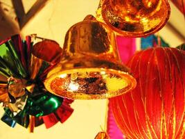 Christmas New Year decoration with colorful balls and bells photo