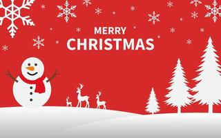 Christmas paper cut banner design. Merry Christmas and new year greeting text with paper cut snowman, reindeer, pine tree. vector
