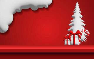 Merry Christmas greeting banner design. Christmas greeting text with 3d realistic elements vector