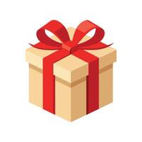Christmas Gift Box - Craft Paper Wrapping with Red Ribbon, Minimalist and Elegant Festive Holiday Design vector