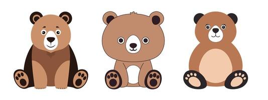 Three different teddy bears sitting on a white background vector