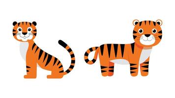 Minimalist Flat Tiger Illustration on White Background, Simple Stylized Design, Bold Orange and Black Colors, Clean Aesthetic vector