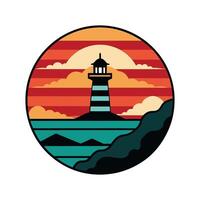 Coastal Lighthouse Silhouette - Retro Nautical Beacon Design for Minimalist Marine Art vector