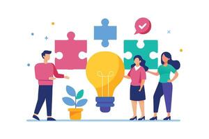 Creative Innovation Concept with Lightbulb and Puzzle Elements Highlighting Teamwork Art vector