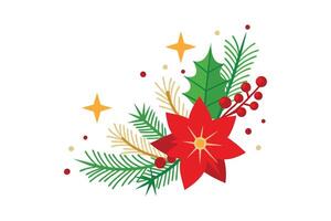 Elegant Holiday Decor Featuring Christmas Corner Arrangement with Poinsettia and Greenery Design vector