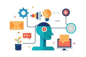 Futuristic AI Content Marketing Tools Design with Abstract Digital Innovation and Data Visualization vector