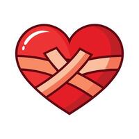 Minimalistic Broken Red Heart with Bandages Representing Love, Emotional Healing, and Recovery Art vector
