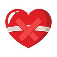 Broken Heart - Red Heart with Bandages Symbolizing Healing and Recovery, Minimalistic Love and Emotional Art vector