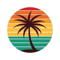 Tropical Island - Vintage Silhouette Design with Palm Trees, Sun Ocean for Retro Paradise Art Decor vector