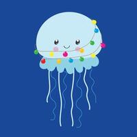 Jellyfish cartoon character. Happy new year illustration vector