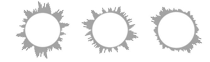 Radial sound wave concentric audio rhythm line dynamic set. Radial signal or vibration elements. Depicting audio music vector