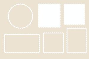 Post stamp. Blank empty postage mark, retro vintage border frame wavy edge. Perforated template. Paper postmarks isolated on white background. vector