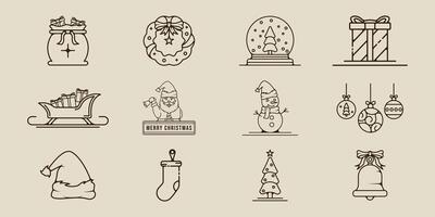 set of christmas icon line art illustration template icon graphic design. bundle collection of various decoration of xmas sign or symbol for holiday winter or religious celebration vector