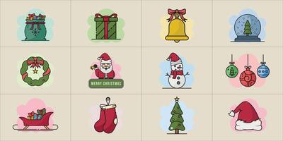 set of christmas icon line art color illustration template icon graphic design. bundle collection of various decoration of xmas sign or symbol for holiday winter or religious celebration vector