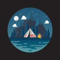 Camping tent with landscape at night logo vector