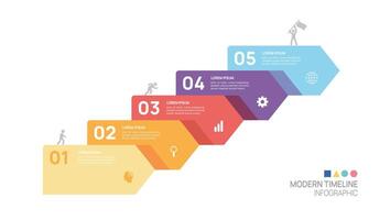 Infographic ladder arrow labels connected 5 steps to success growth template. Business process. illustration. vector