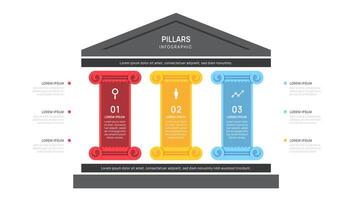three pillars framework Infographic diagram chart template for business presentation illustration. vector