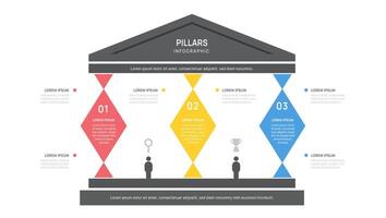 three pillars Infographic diagram chart template for business presentation illustration. vector