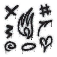 Collection of graffiti image symbols. Spray painted graffiti pattern with question marks, arrows, crowns, stars, skulls, fences and fists. Spray paint element. Street art style illustration vector