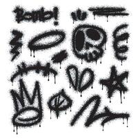 Collection of graffiti image symbols. Spray painted graffiti pattern with question marks, arrows, crowns, stars, skulls, fences and fists. Spray paint element. Street art style illustration vector