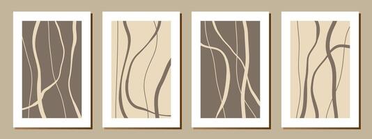 Set of stylish templates with organic abstract shapes and lines in nude colors. Pastel background in minimalist style. vector