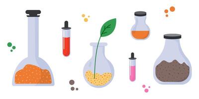 Colorful lab with flasks and a plant in a scientific setting vector