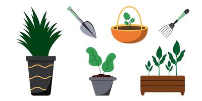 Creative gardening tools and plants in various containers for urban gardeners vector