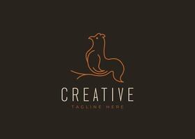Rooster Logo Design Template. Rooster Perching on Tree Branch Icon Line Art vector
